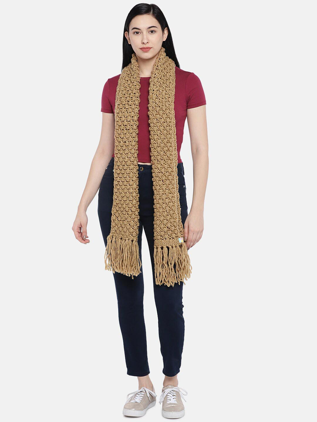 

Magic Needles Women Self Design Acrylic Scarf, Brown