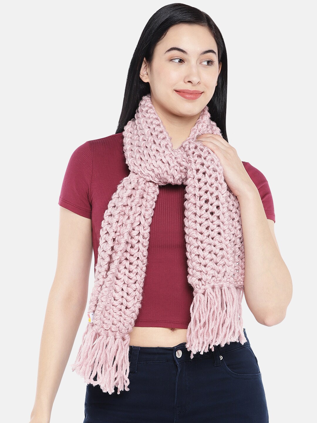 

Magic Needles Women Self Design Acrylic Scarf, Pink