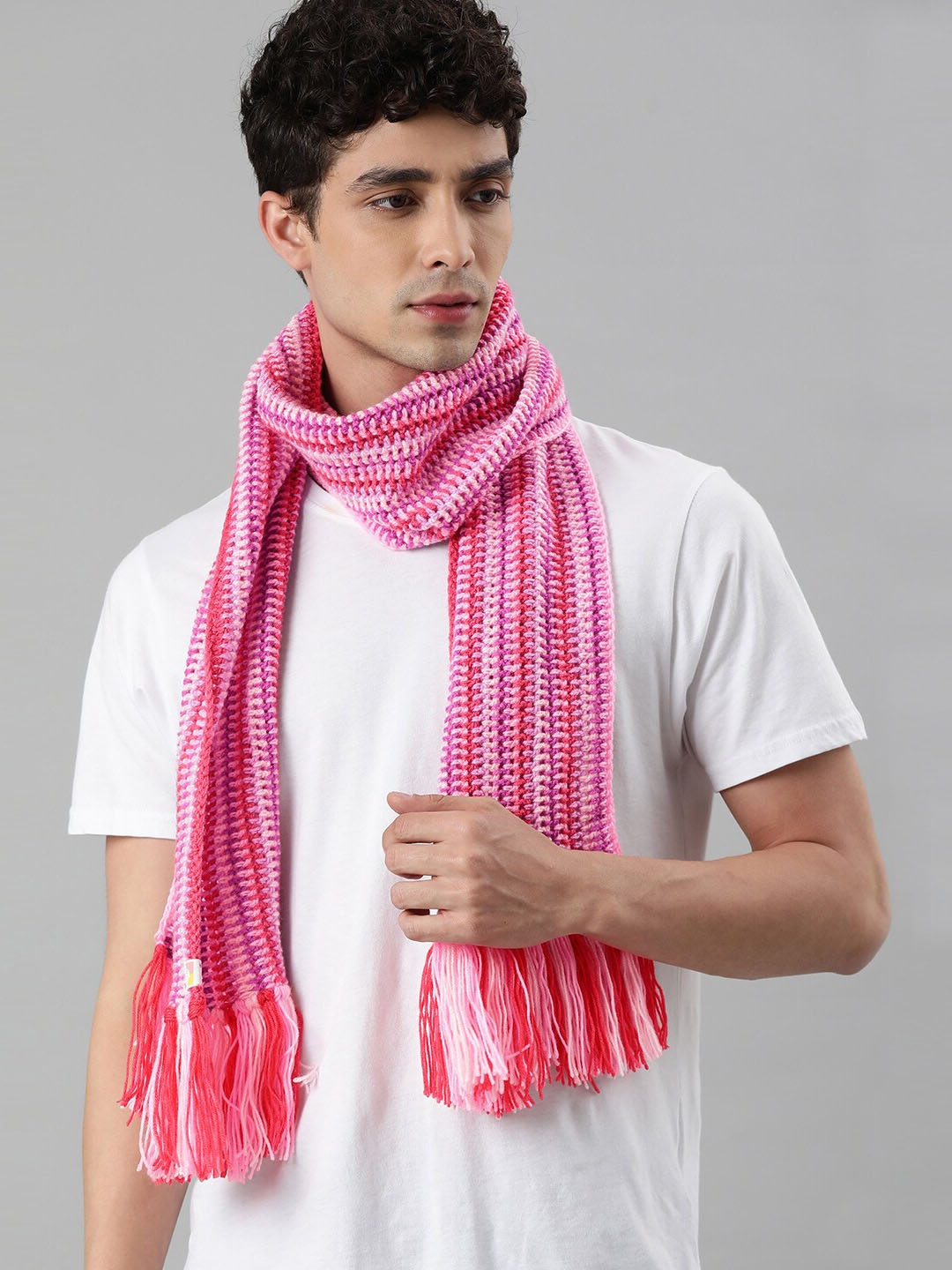 

Magic Needles Self Design Acrylic Scarf, Pink