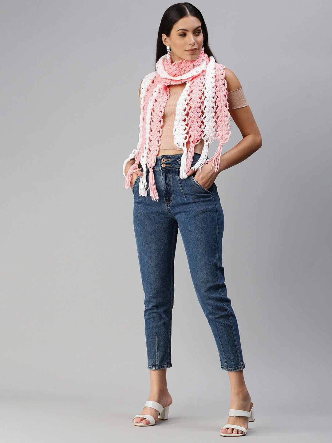 

Magic Needles Women Self Design Acrylic Scarf, Pink