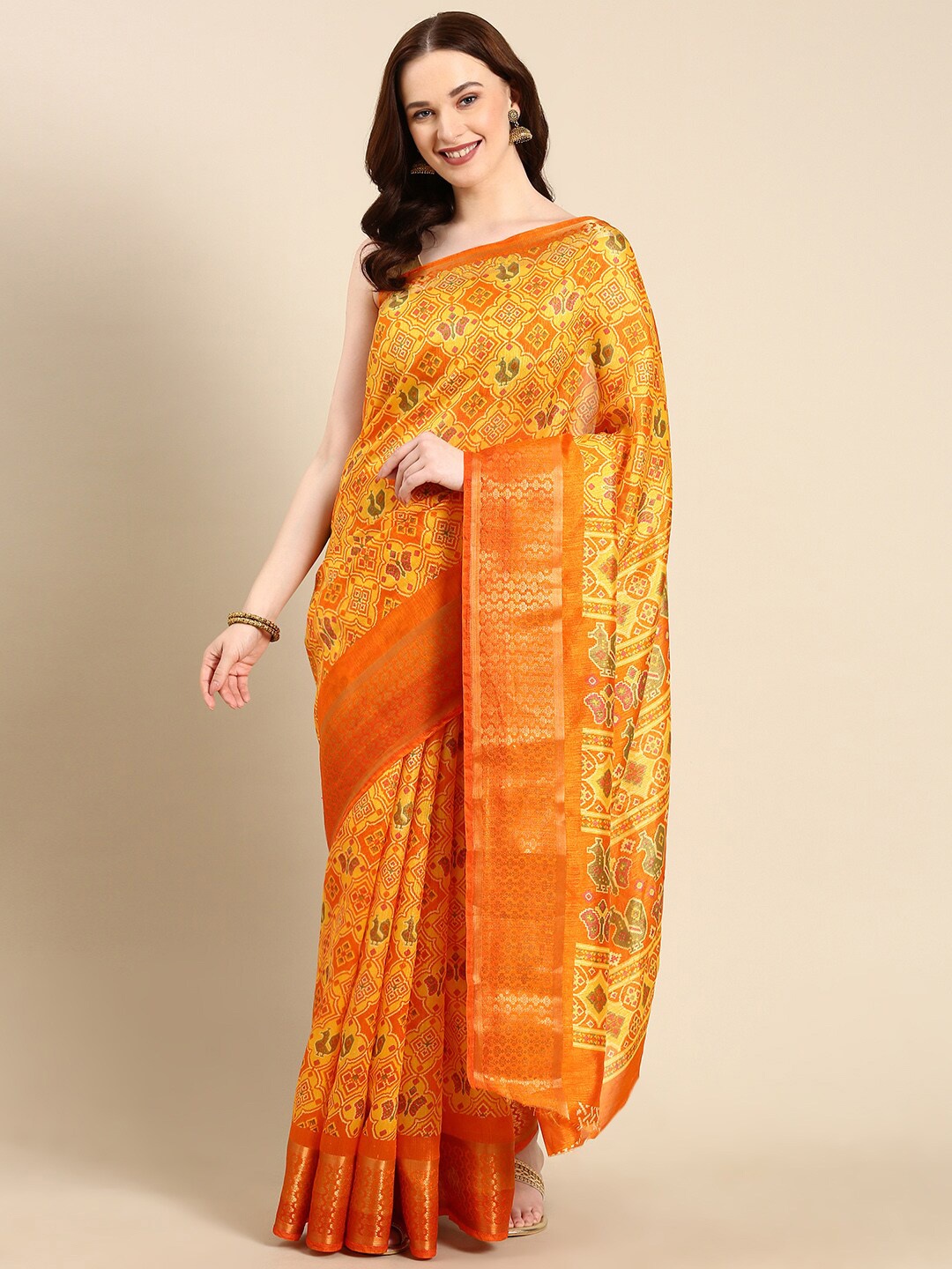 

Anouk Bandhani Zari Patola Saree, Yellow