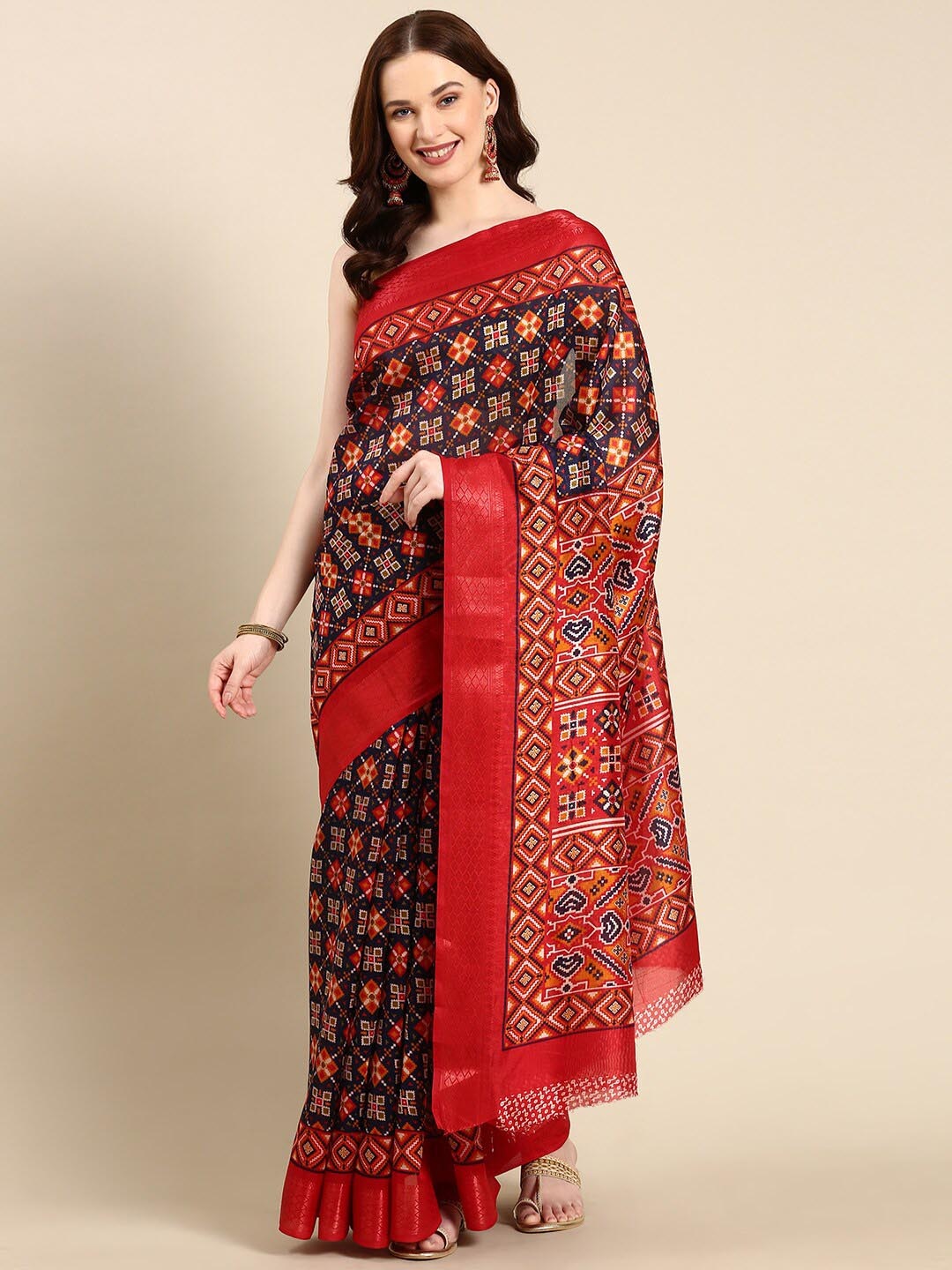 

Anouk Ethnic Motifs Zari Patola Saree, Navy blue