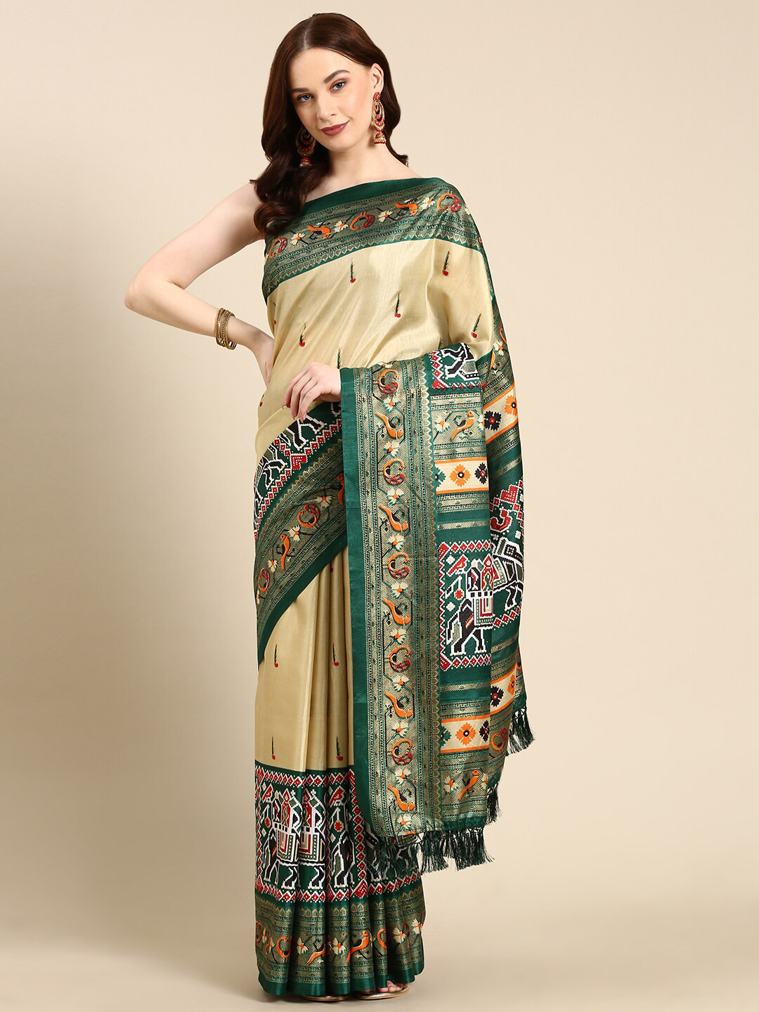 

Anouk Ethnic Motifs Woven Design Zari Saree, Cream