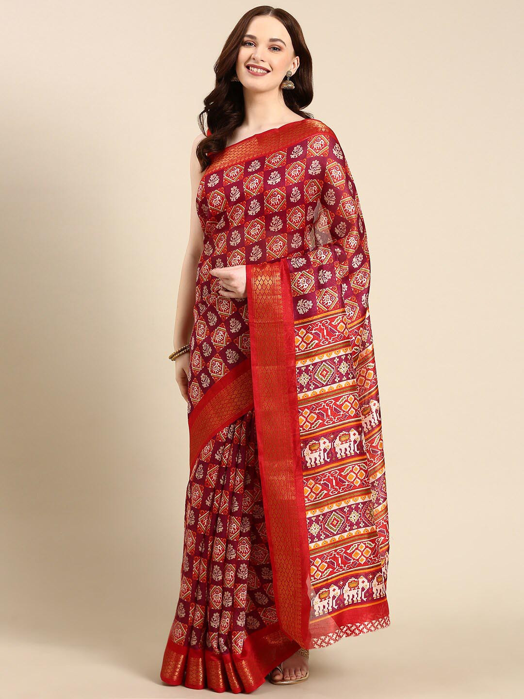 

Anouk Ethnic Printed Zari Patola Saree, Red