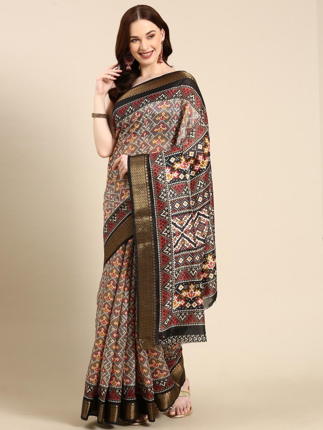

Anouk Ethnic Motifs Printed Zari Patola Saree, Grey
