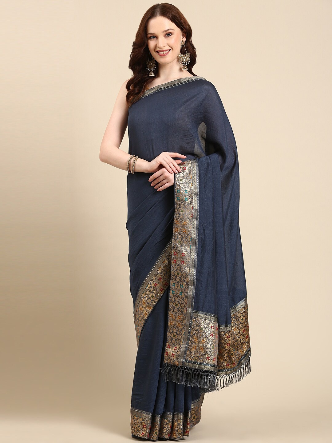 

Anouk Border Zari Patola Saree, Teal