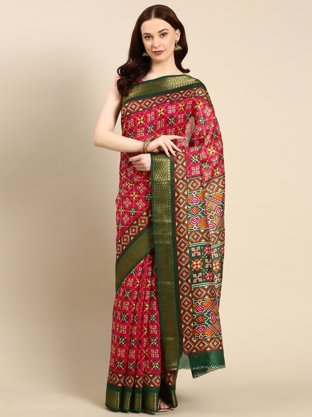 

Anouk Geometric Printed Zari Patola Saree, Fuchsia