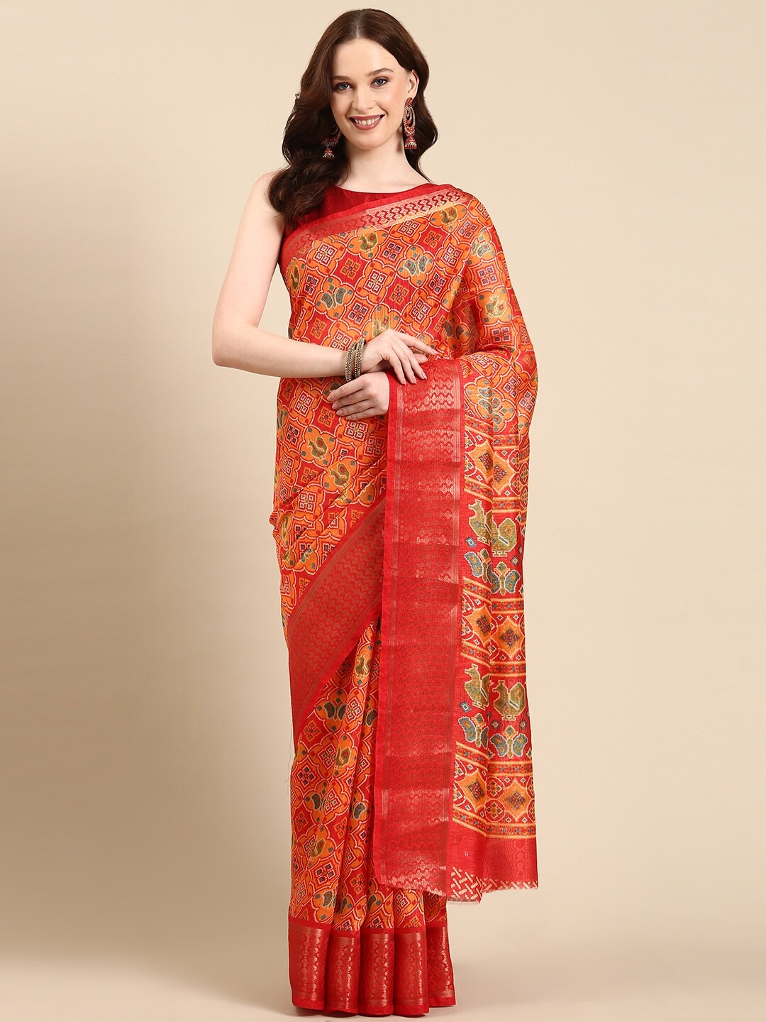 

Anouk Ethnic Printed Zari Patola Saree, Orange
