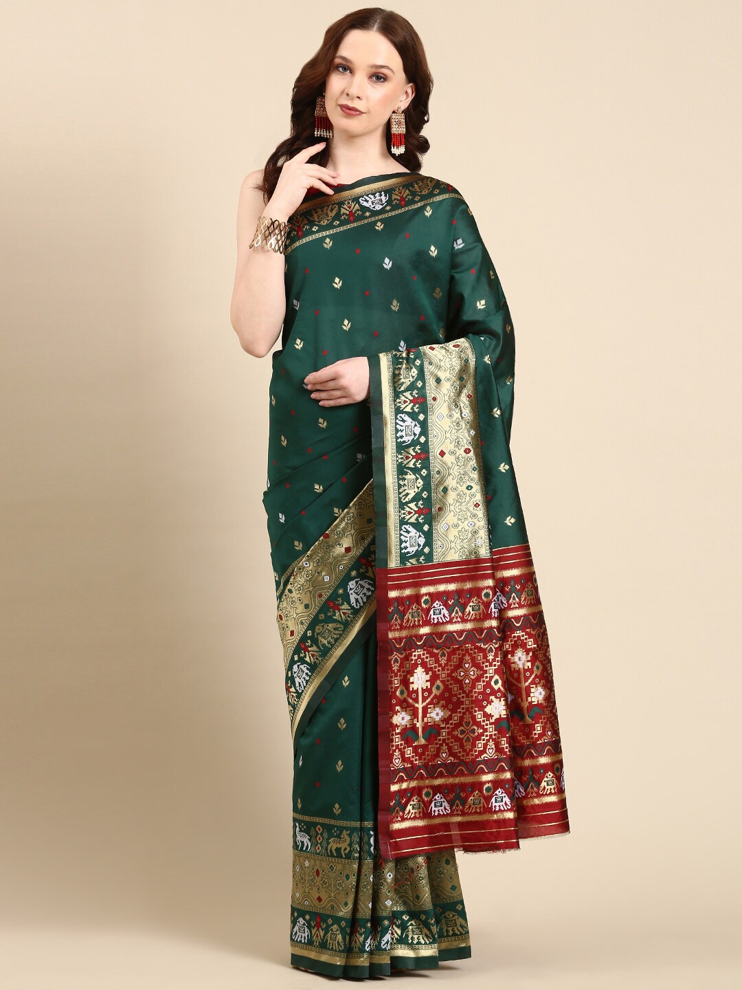 

Anouk Floral Woven Design Zari Patola Saree, Green