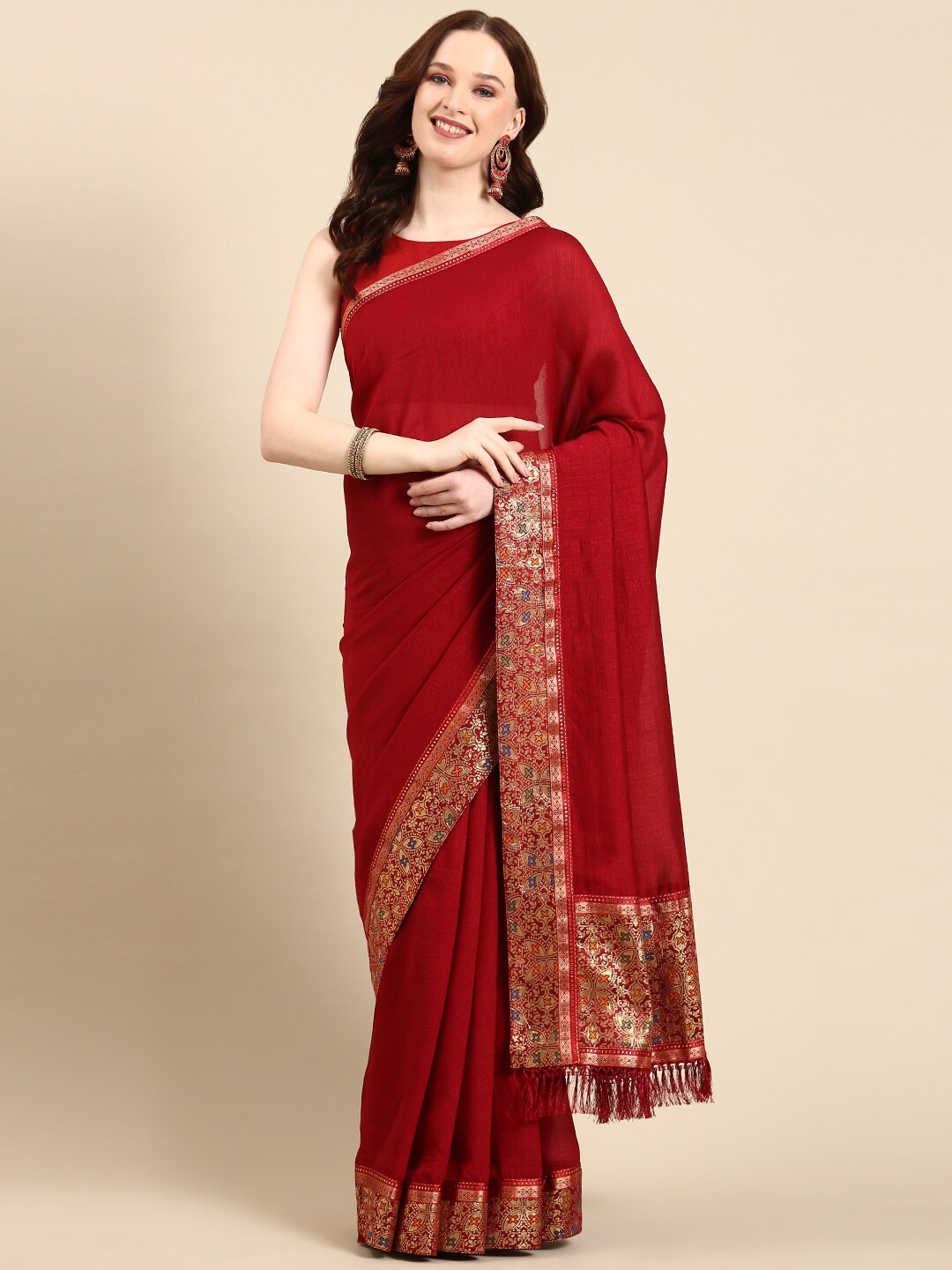 

Anouk Silk Blend Patola Saree With Woven Border, Maroon