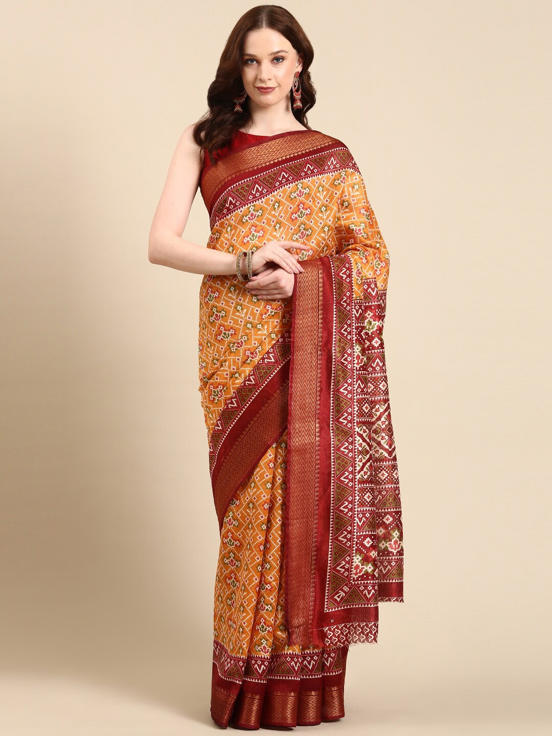 

Anouk Ethnic Motifs Silk Blend Patola Saree With Woven Zari Border, Yellow