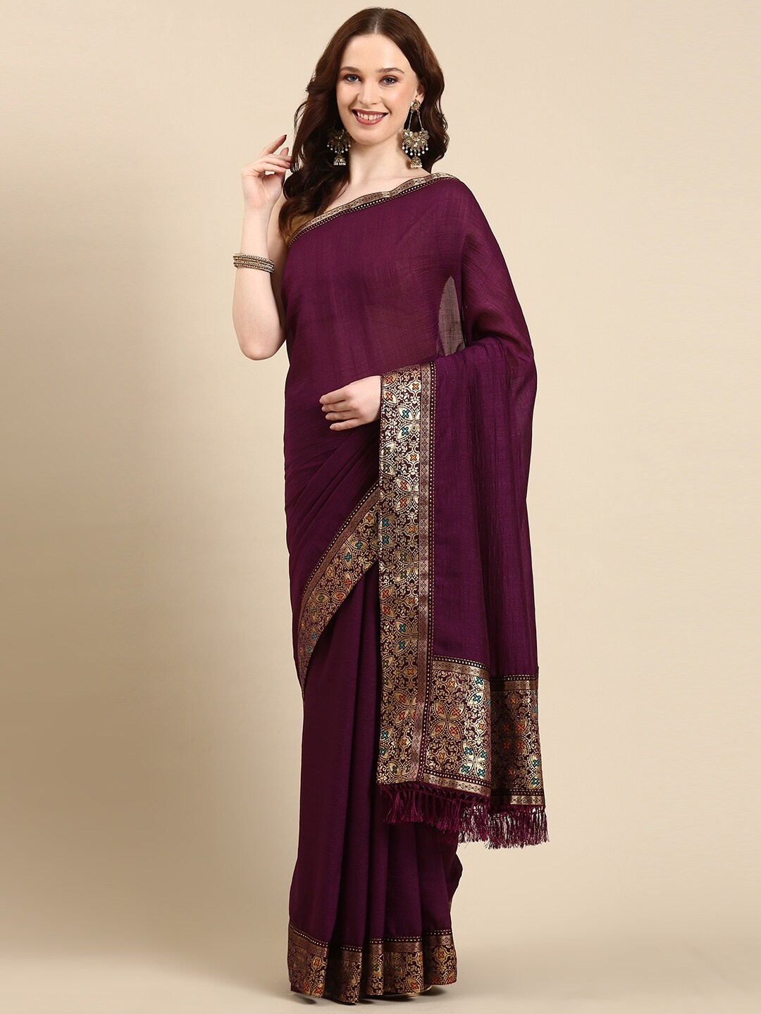 

Anouk Woven Design Border Saree, Magenta