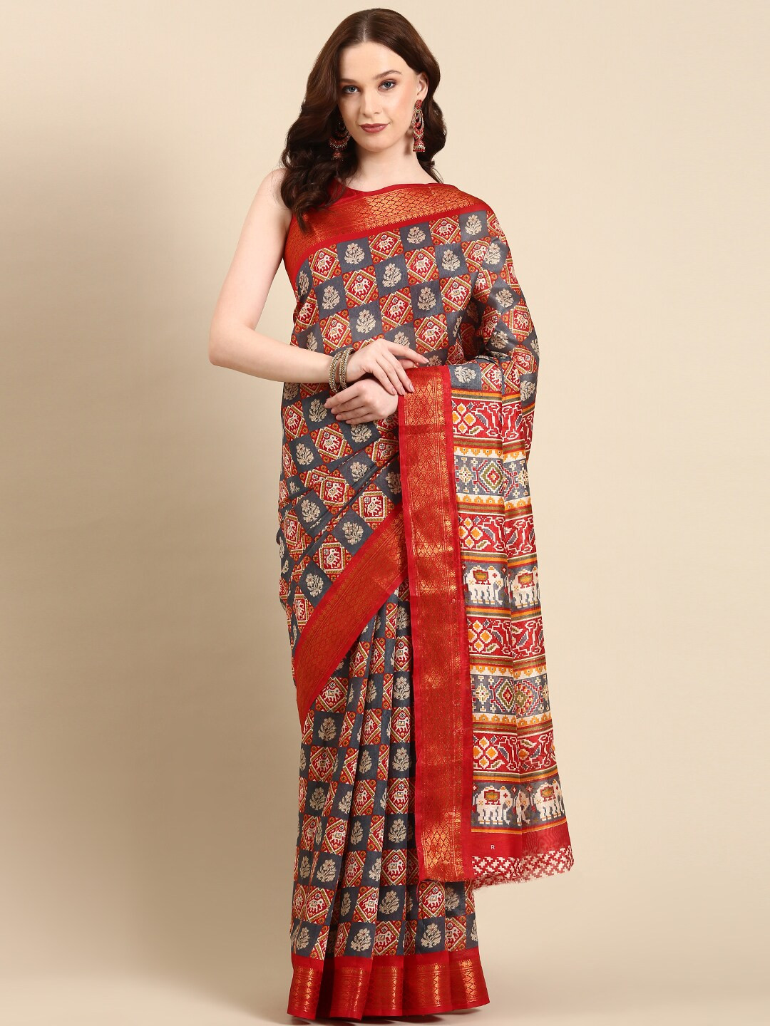 

Anouk Ethnic Motif Printed Patola Saree, Grey