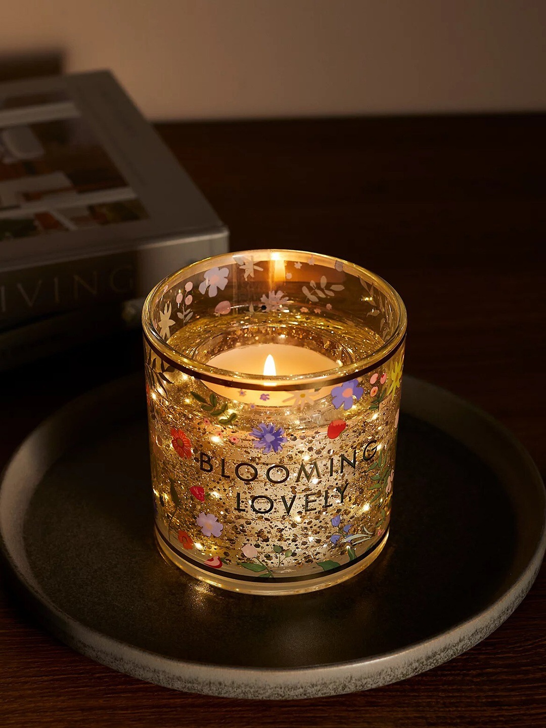

Marks & Spencer Transparent & Gold-Toned Printed Mother Light Up Candle With Jar