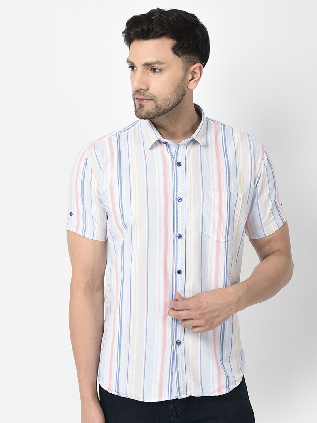 

COBB Men Striped Cotton Slim Fit Opaque Casual Shirt, White