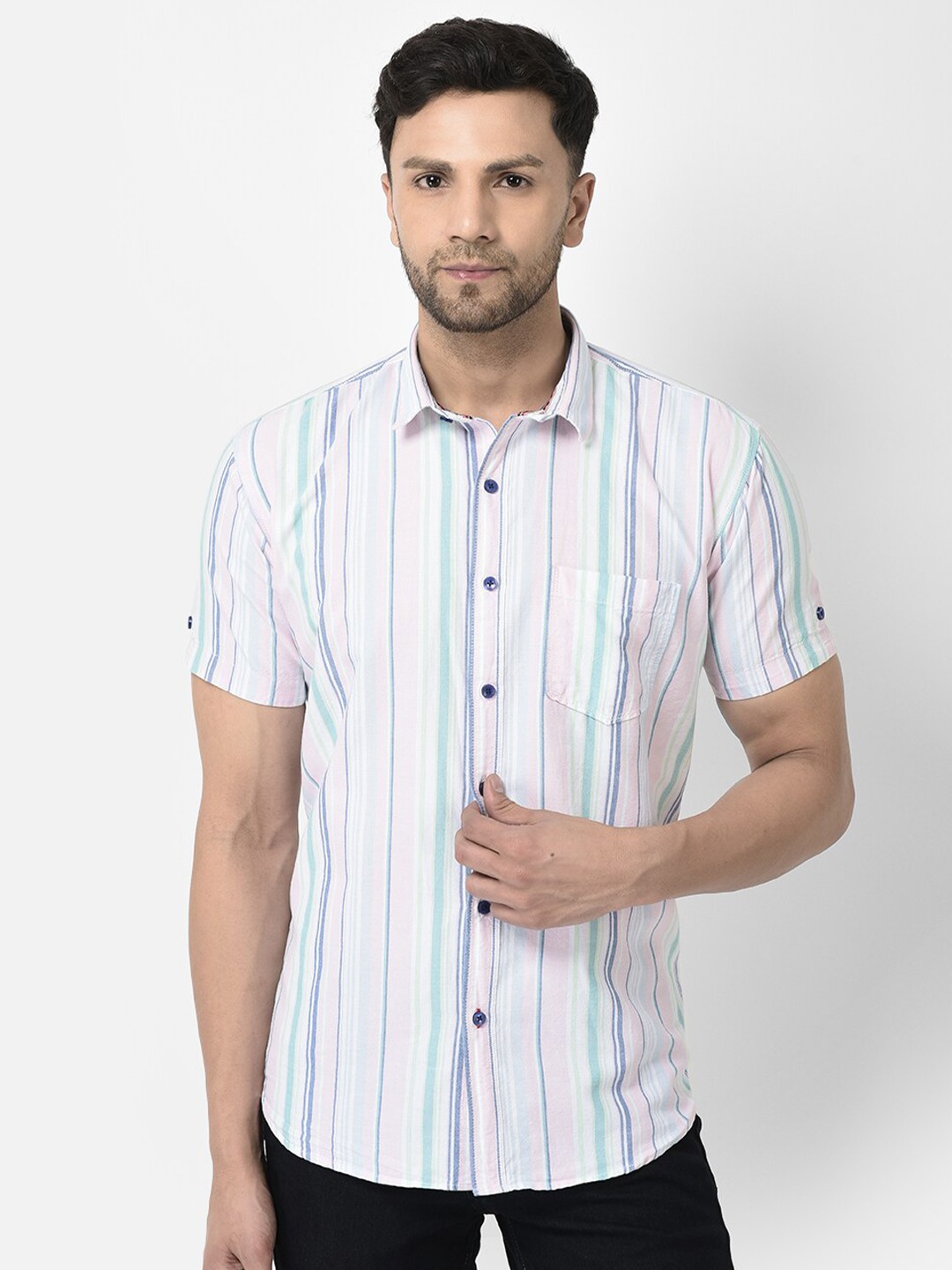

COBB Slim Fit Vertical Stripes Striped Cotton Casual Shirt, White