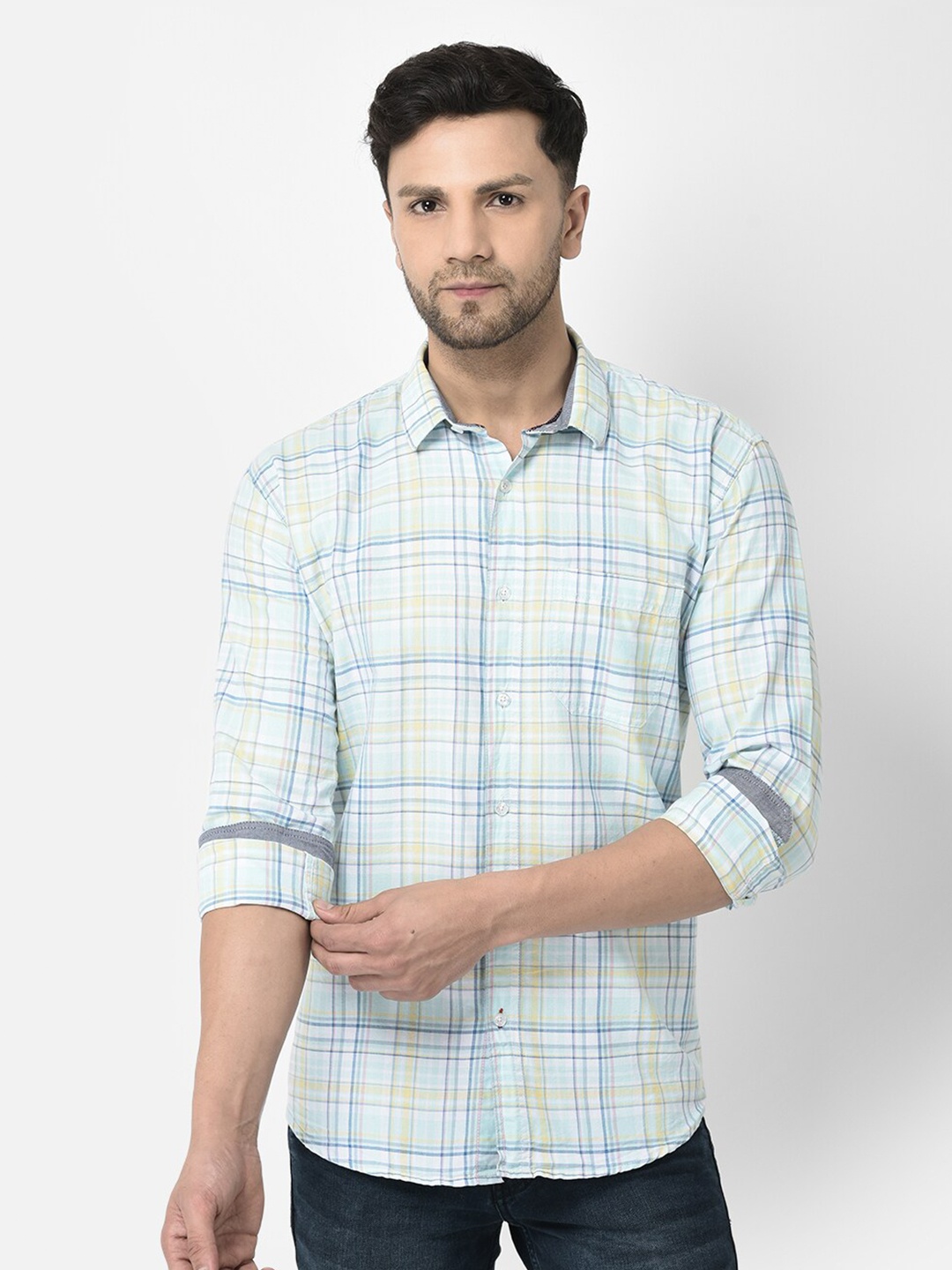 

COBB Checked Cotton Slim Fit Casual Shirt, Sea green
