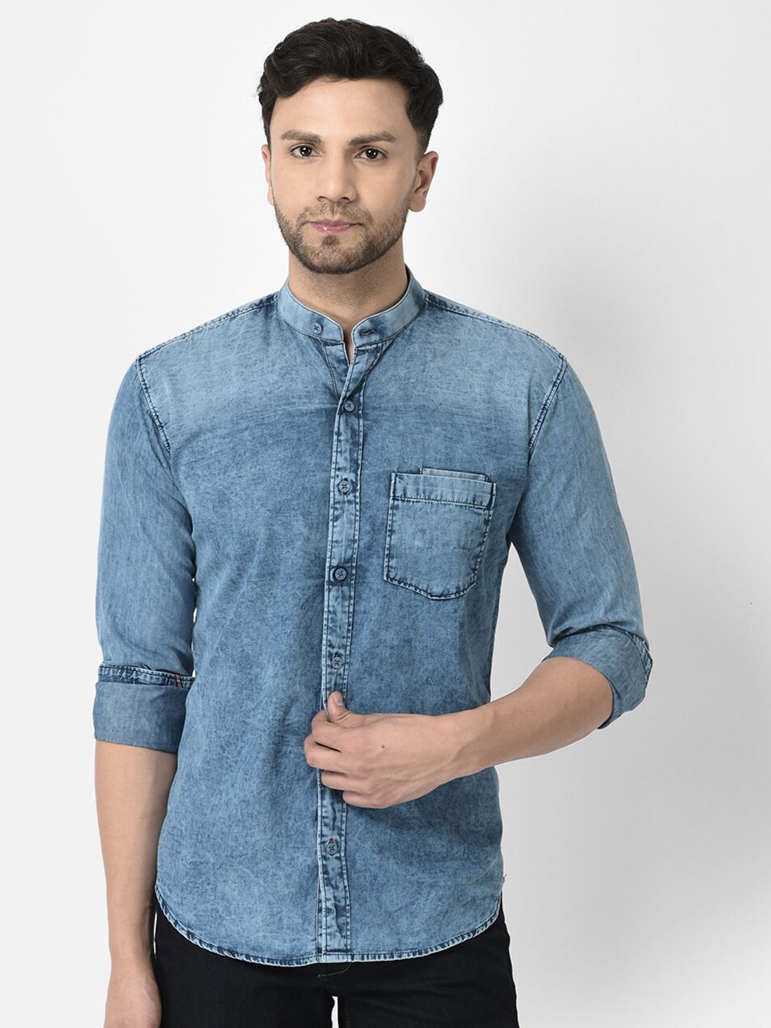 

COBB Men Faded Cotton Slim Fit Opaque Casual Shirt, Blue