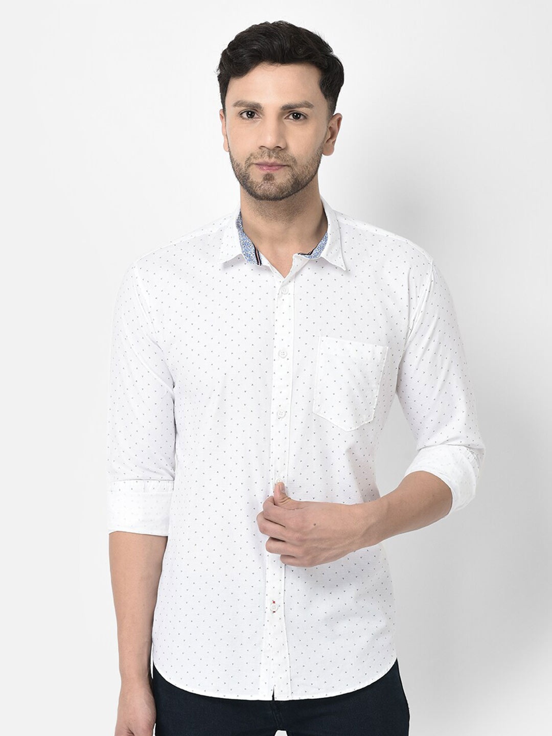 

COBB Men Micro Ditsy Printed Cotton Slim Fit Opaque Casual Shirt, White