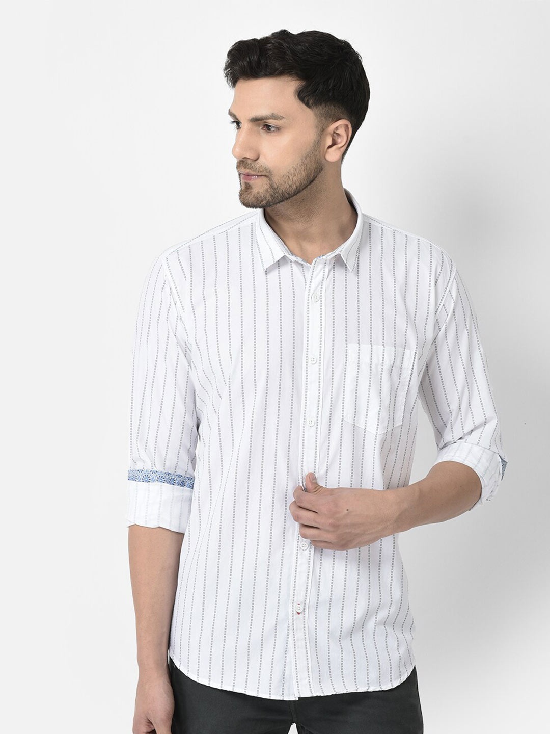 

COBB Striped Long Sleeves Slim Fit Cotton Casual Shirt, White