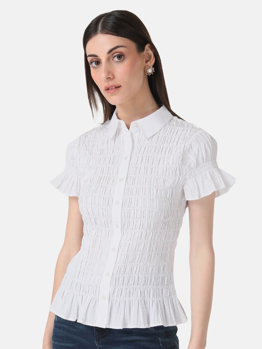 

Kazo Self Design Shirt Style Top, White