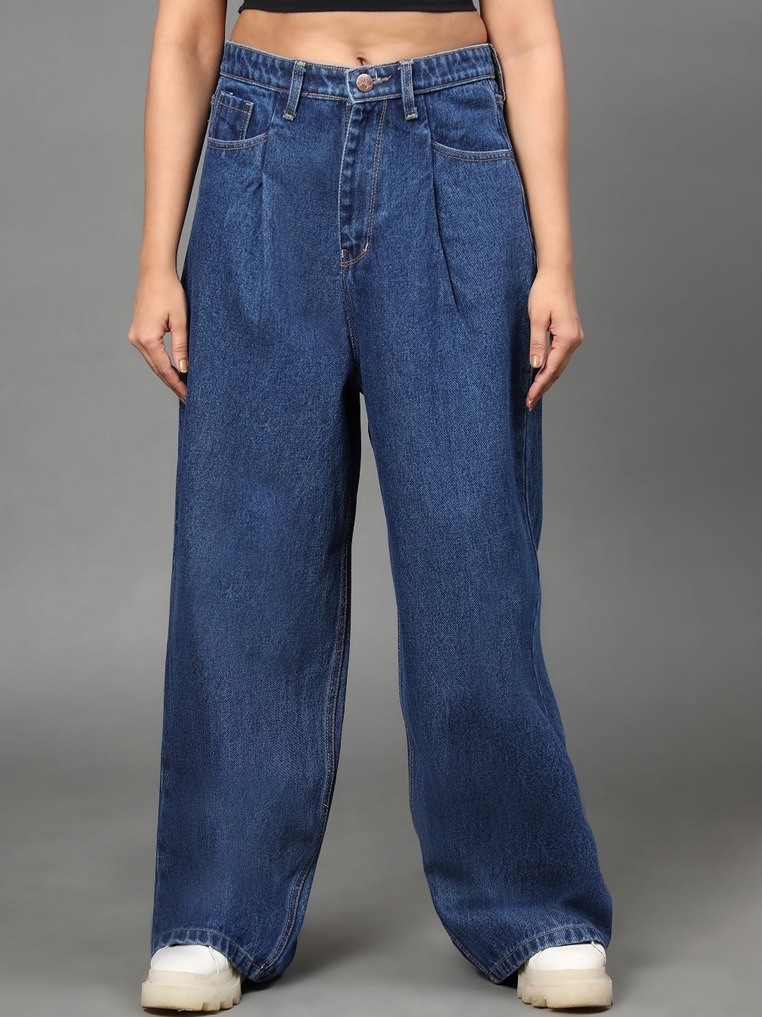 

AngelFab Women Jean Relaxed Fit Cotton High-Rise Jeans, Blue