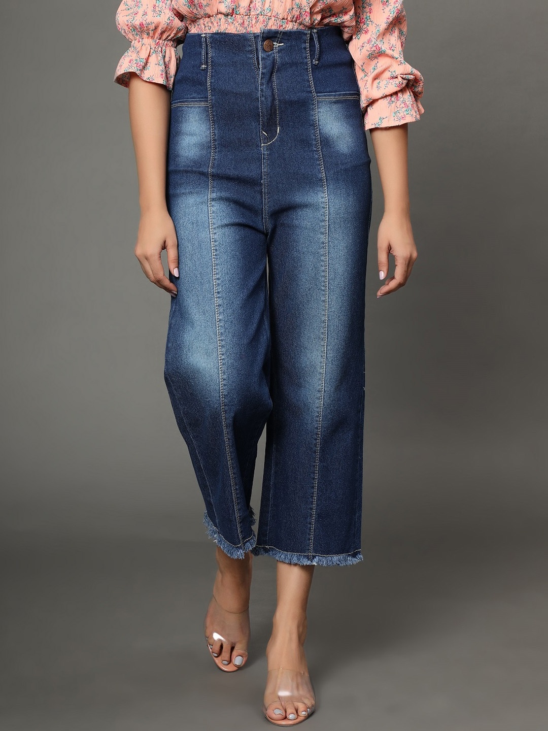 

AngelFab Women Jean Relaxed Fit High-Rise Light Fade Cotton Jeans, Blue