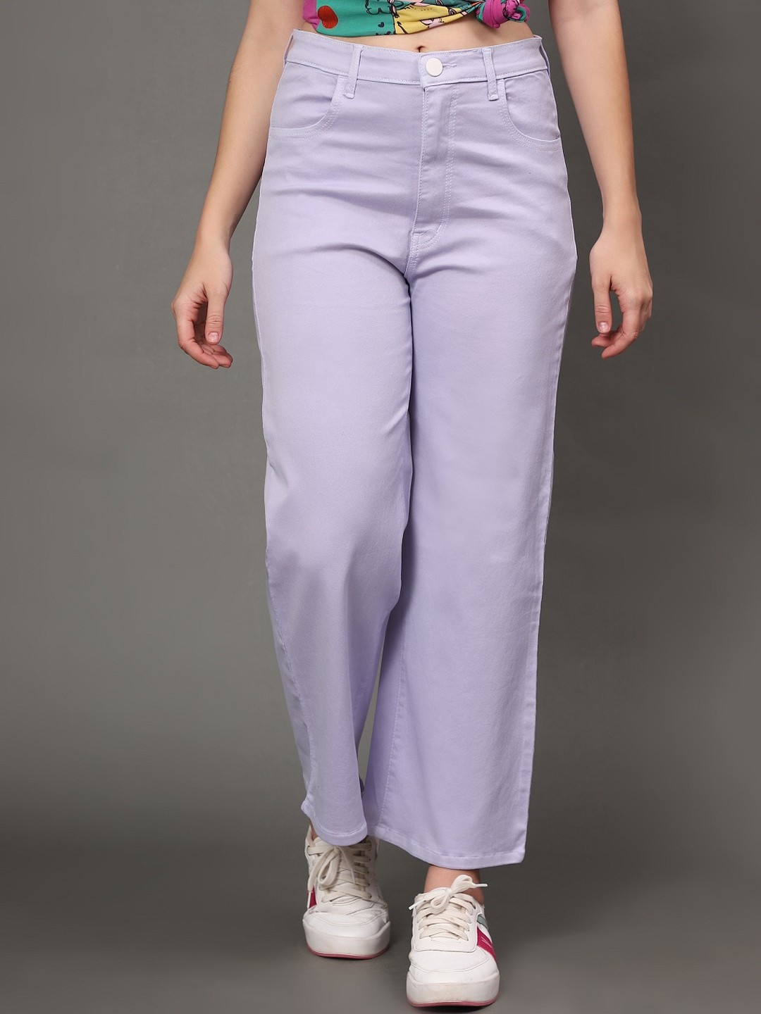 

AngelFab Women Jean Wide Leg High-Rise Cotton Jeans, Purple