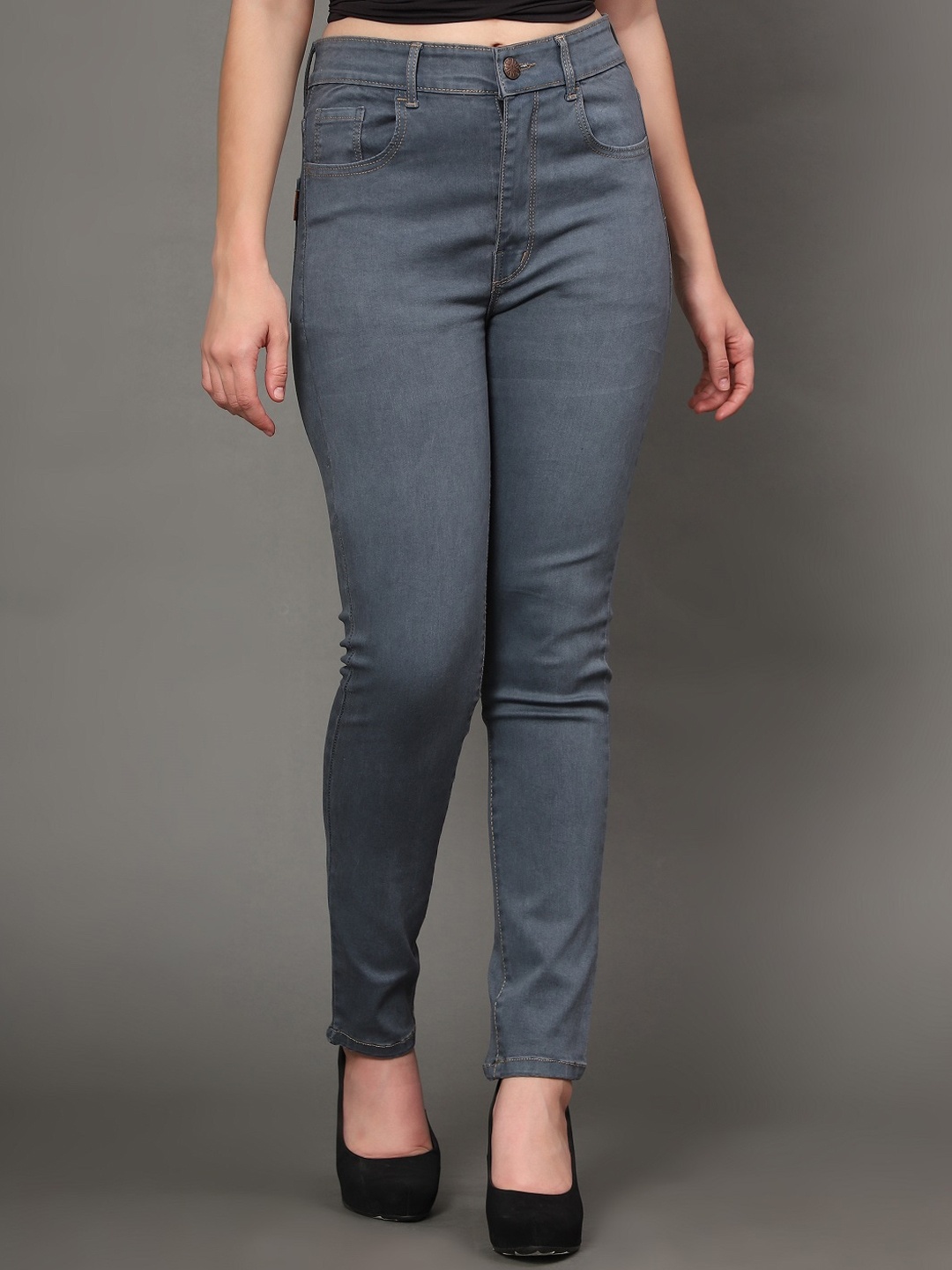 

AngelFab Women Jean Skinny Fit High-Rise Light Fade Stretchable Cotton Jeans, Grey