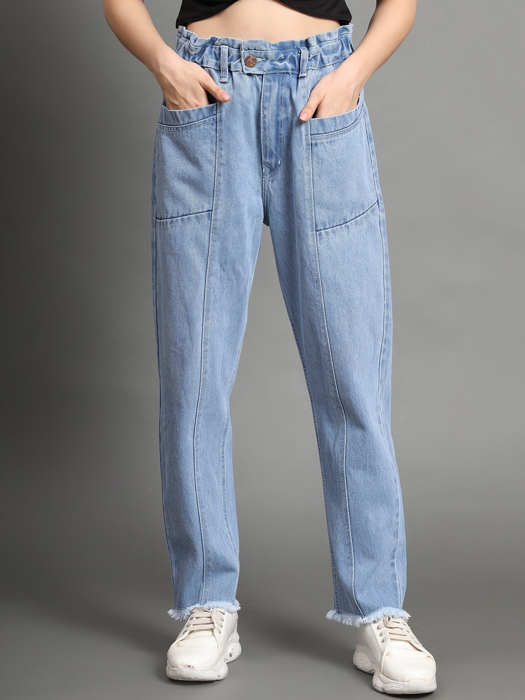 

AngelFab Women Jean Straight Fit High-Rise Heavy Fade Cotton Jeans, Blue