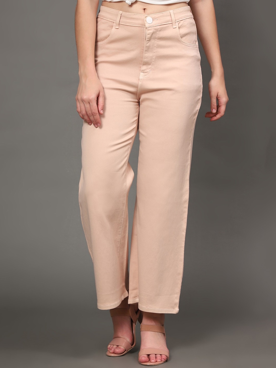 

AngelFab Women Jean Wide Leg High-Rise Cotton Jeans, Beige