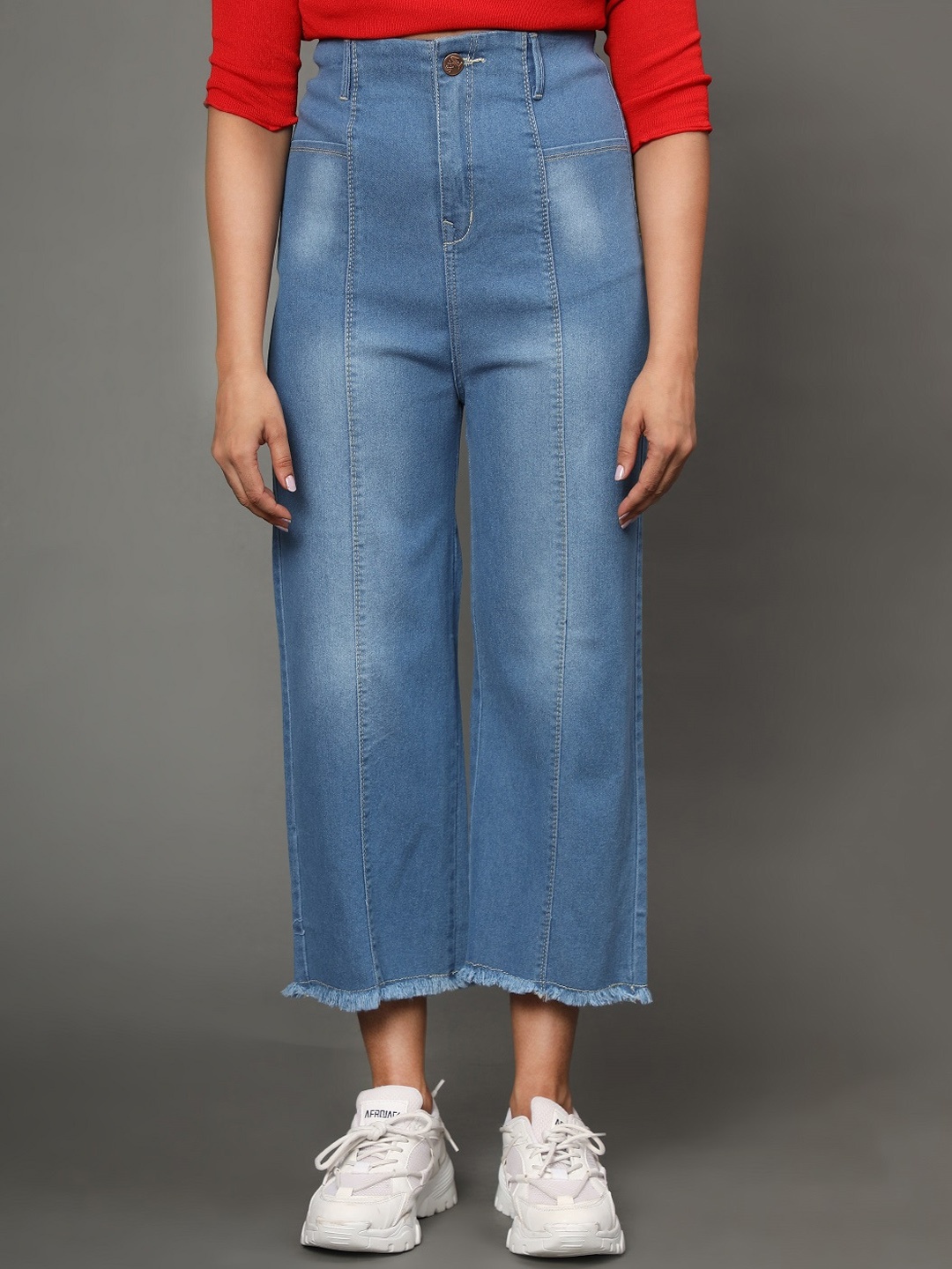 

AngelFab Women Jean Relaxed Fit High-Rise Light Fade Cotton Jeans, Blue