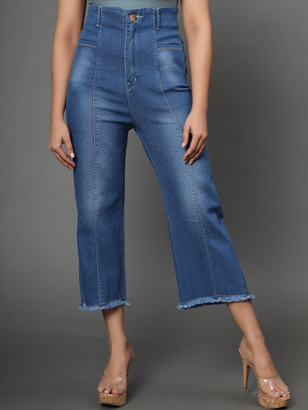 

AngelFab Women Jean Relaxed Fit High-Rise Light Fade Cotton Jeans, Blue
