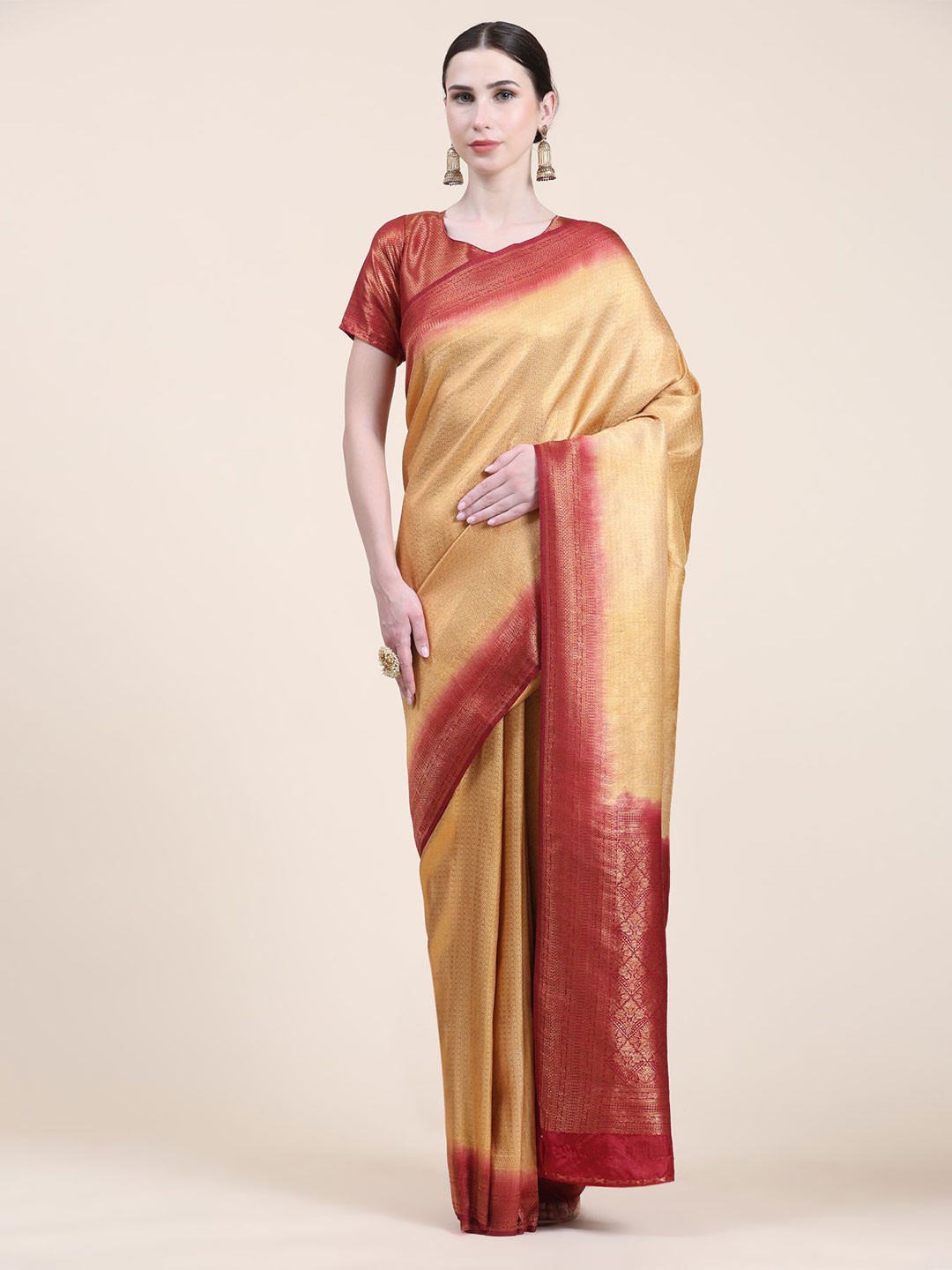 

Phenav Woven Design Zari Kanjeevaram Saree, Cream