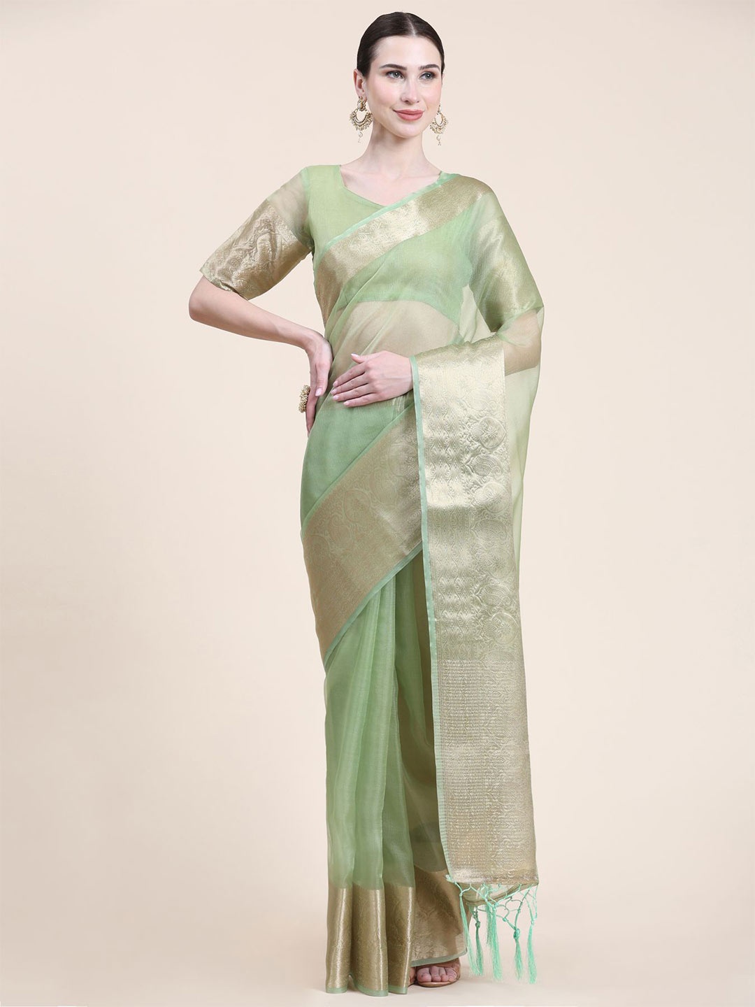 

Phenav Sheer Zari Organza Saree, Green