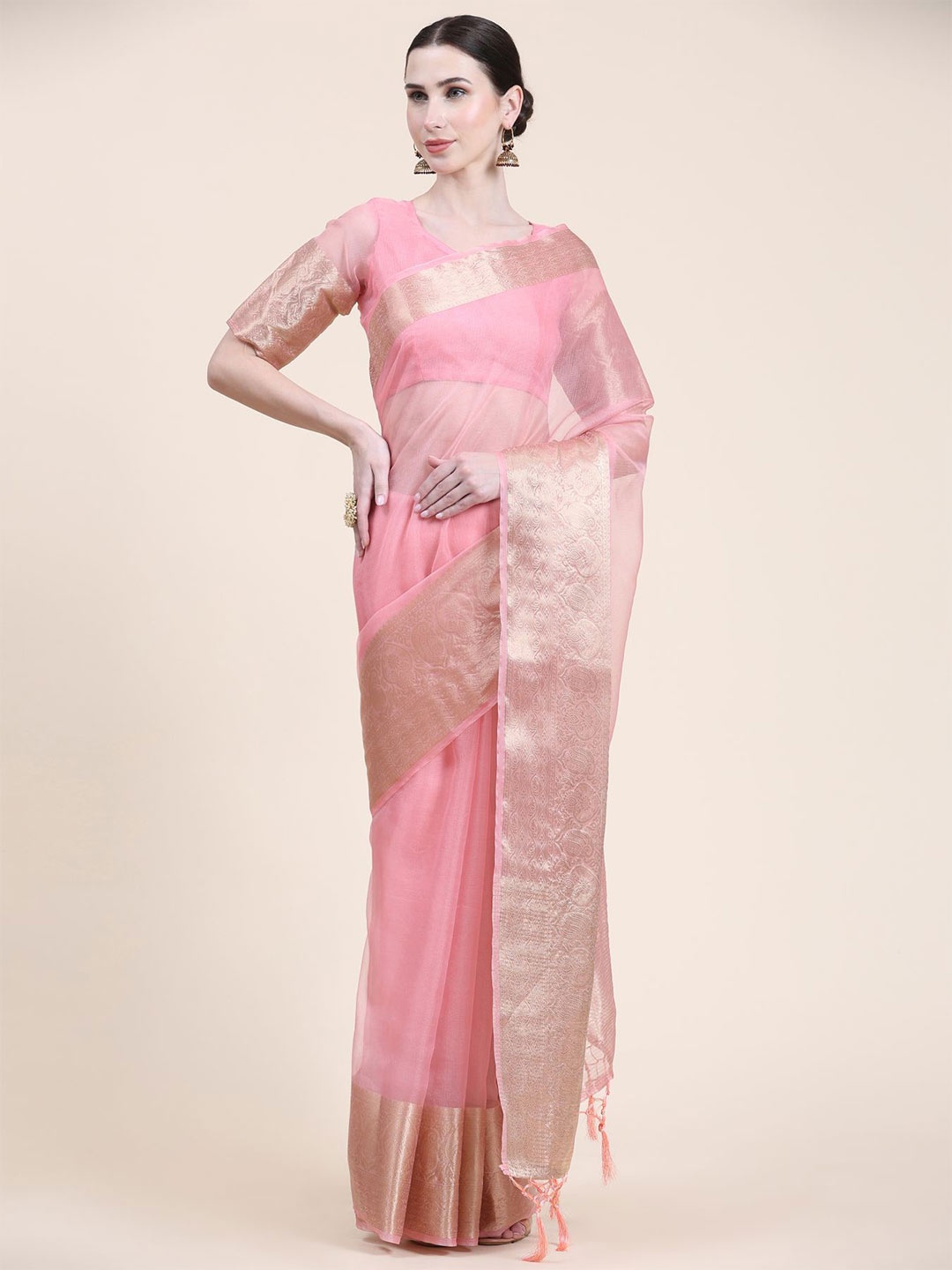 

Phenav Sheer Zari Organza Saree, Pink