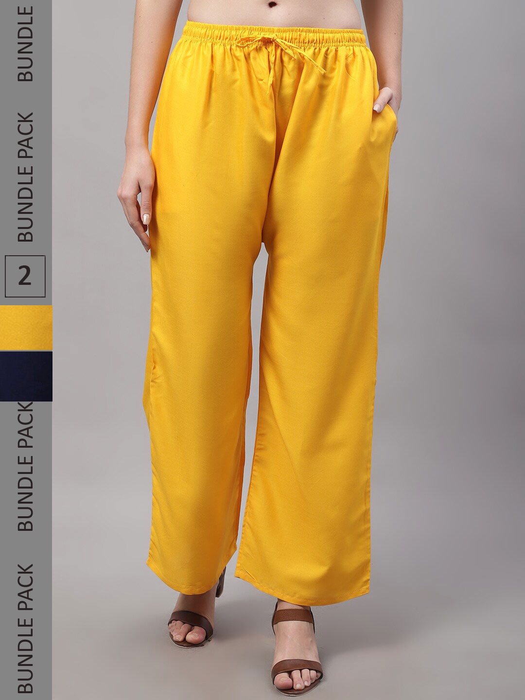 

Jinfo Women Pack Of 2 Flared Knitted Palazzos, Yellow