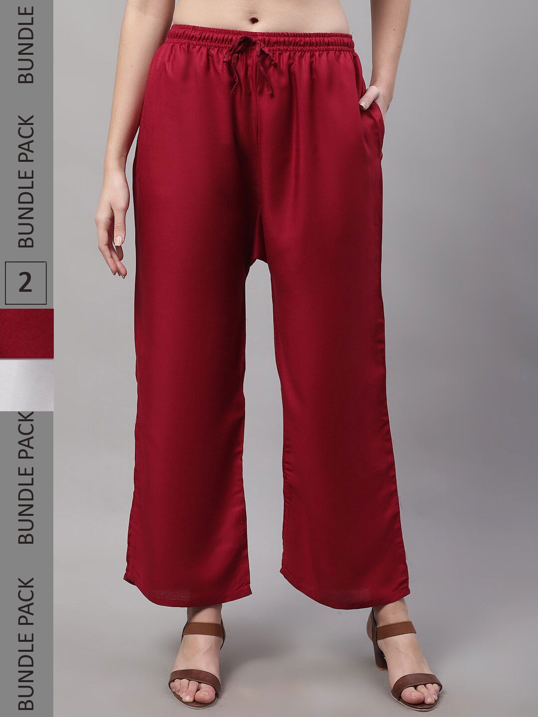 

Jinfo Women Pack Of 2 Straight Fit Knitted Palazzos, Maroon