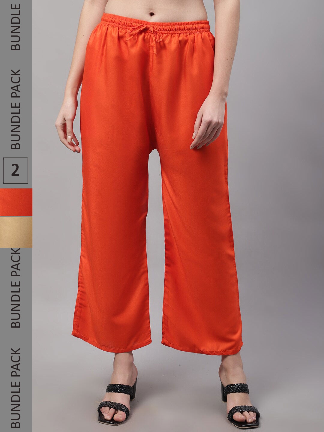 

Jinfo Women Pack Of 2 Straight Fit Knitted Palazzos, Orange