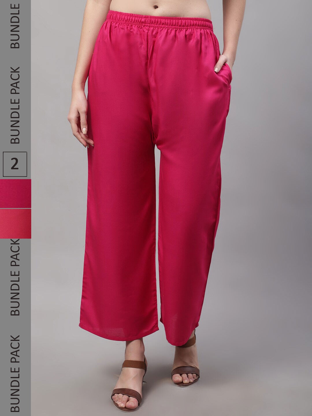 

Jinfo WWomen Pack Of 2 Straight Fit Knitted Palazzos, Pink