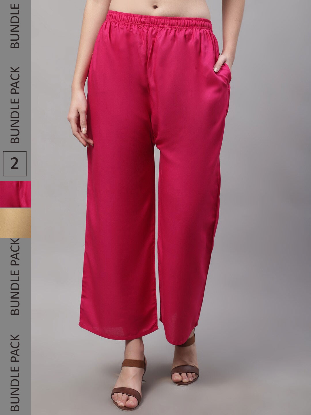 

Jinfo Women Pack Of 2 Flared Knitted Palazzos, Pink