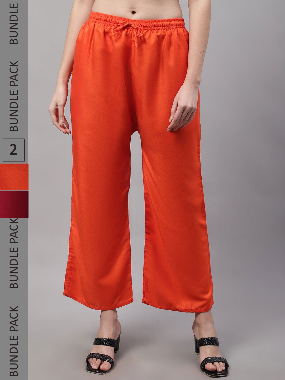

Jinfo Women Pack Of 2 Knitted Palazzos, Orange