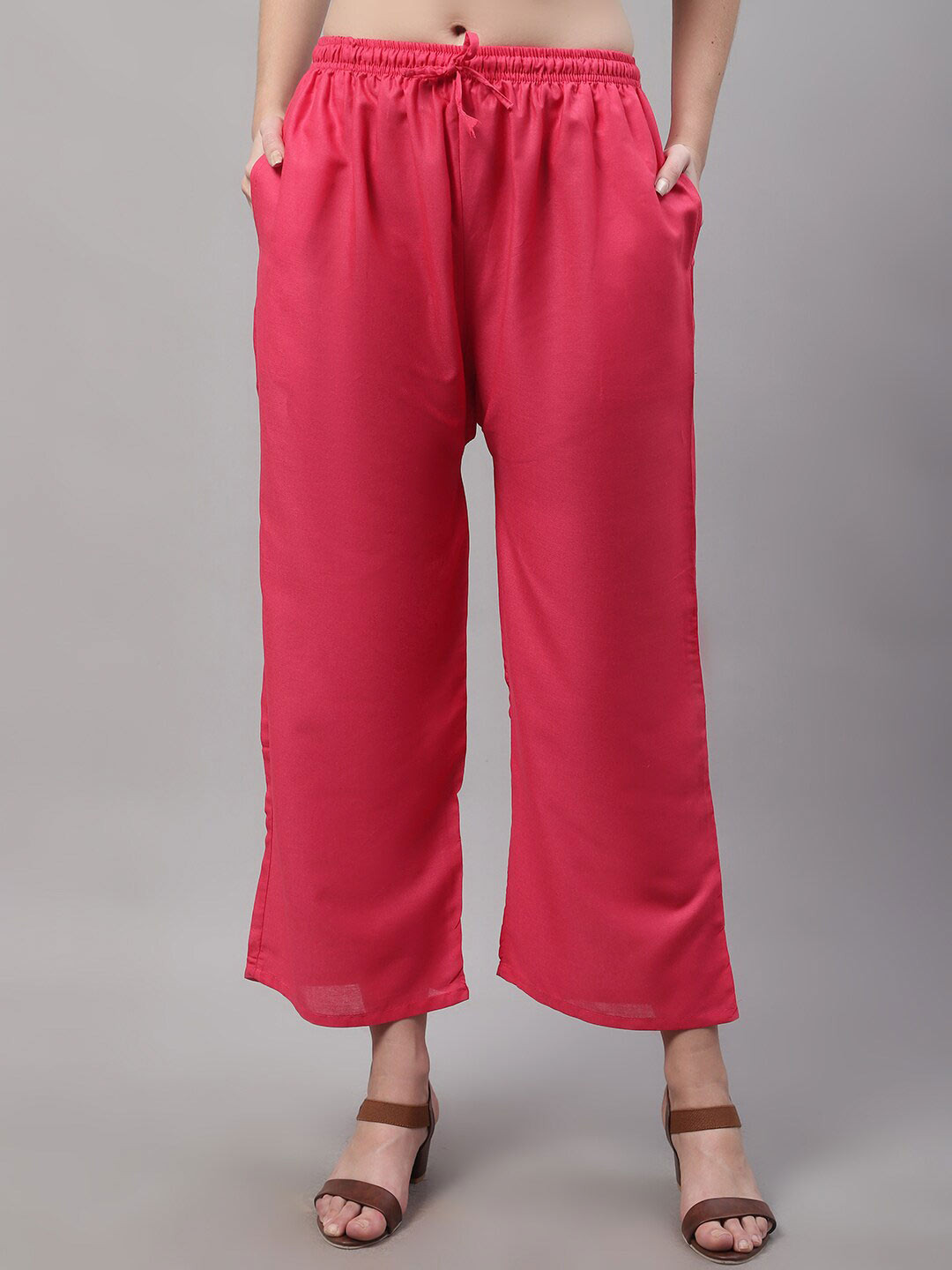 

Jinfo Women Flared Knitted Palazzos, Red