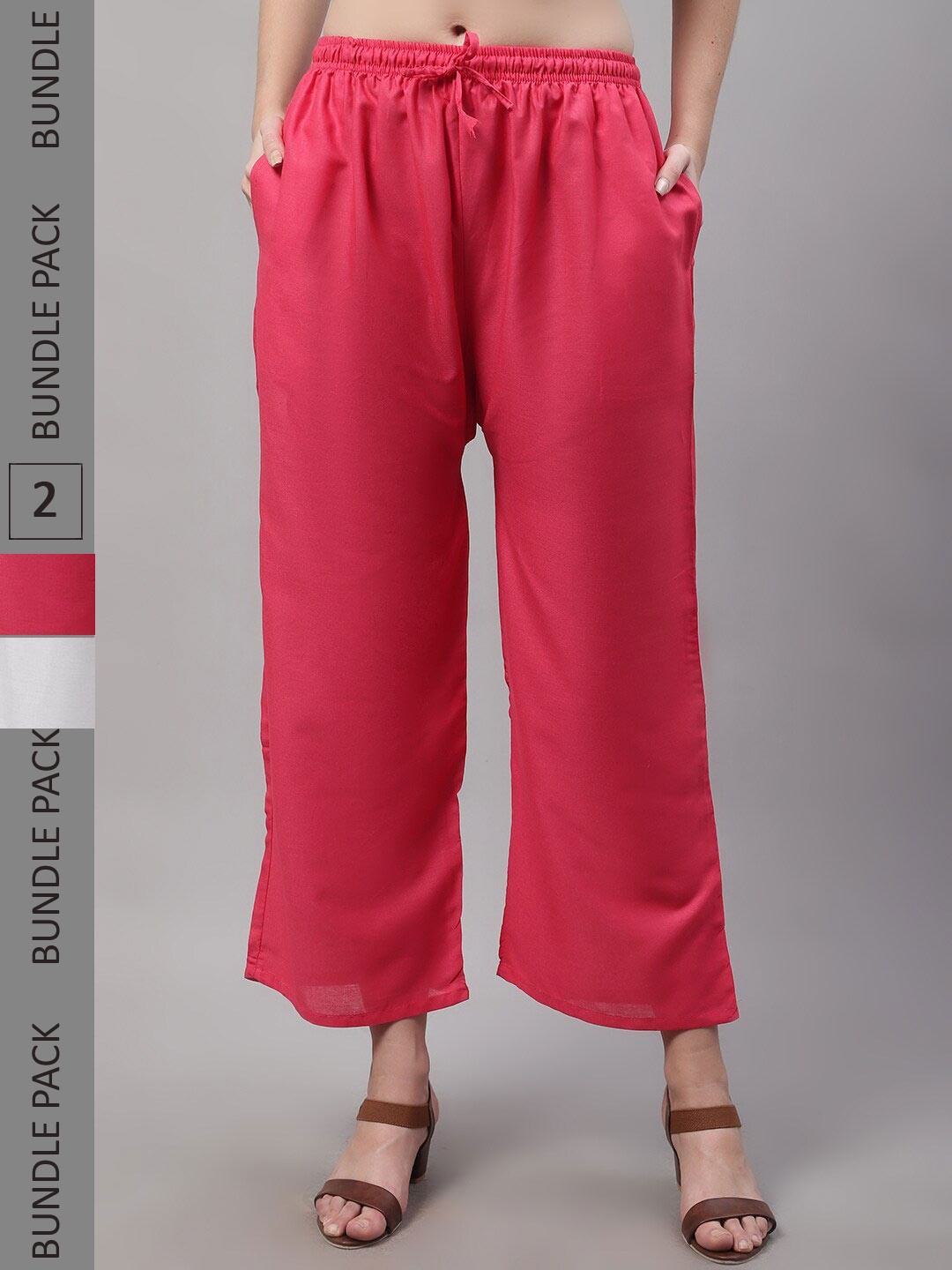 

Jinfo Women Pack Of 2 Ethnic Knitted Flared Palazzos, Pink