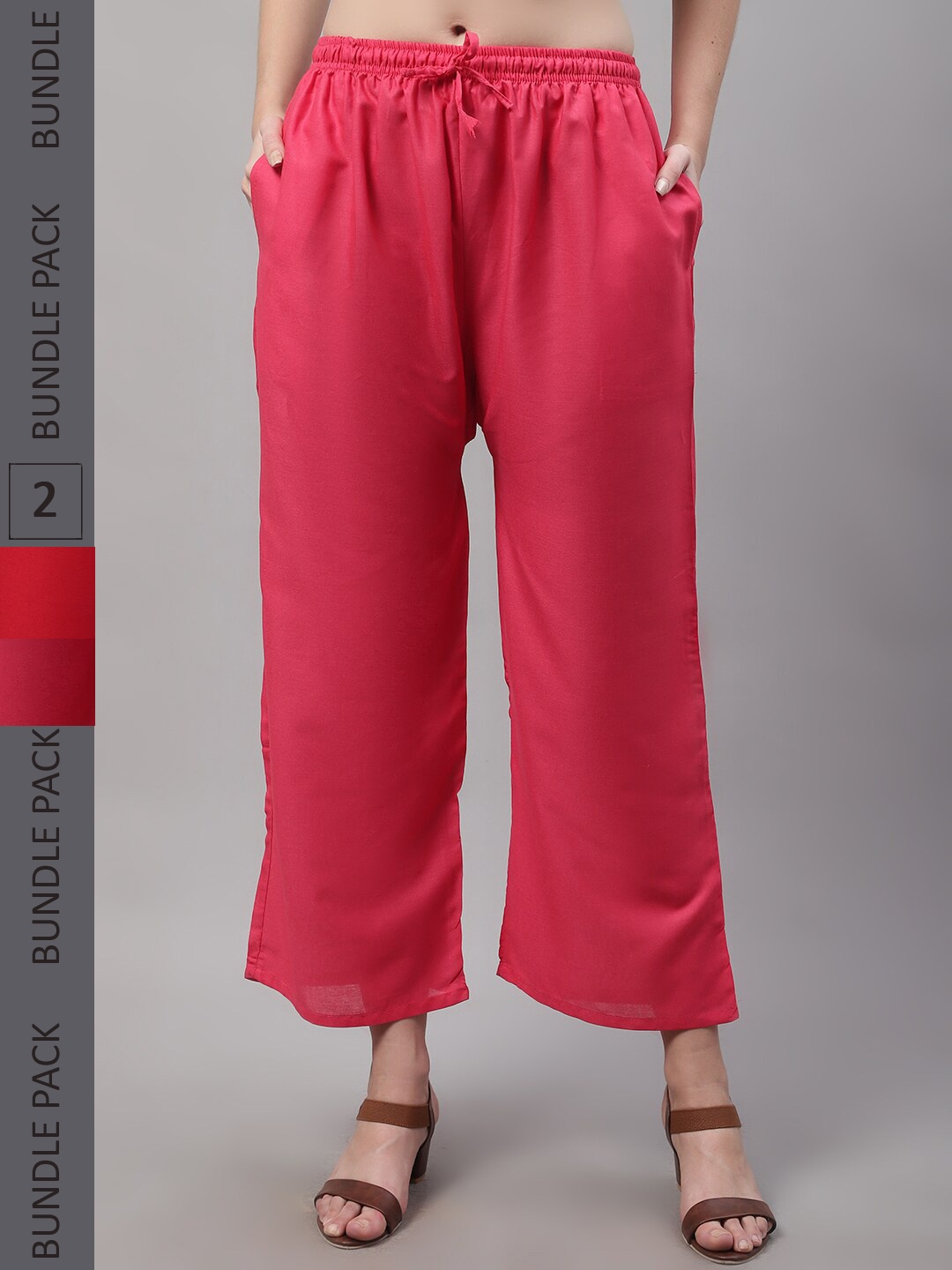 

Jinfo Women Pack Of 2 Ethnic Knitted Flared Palazzos, Red