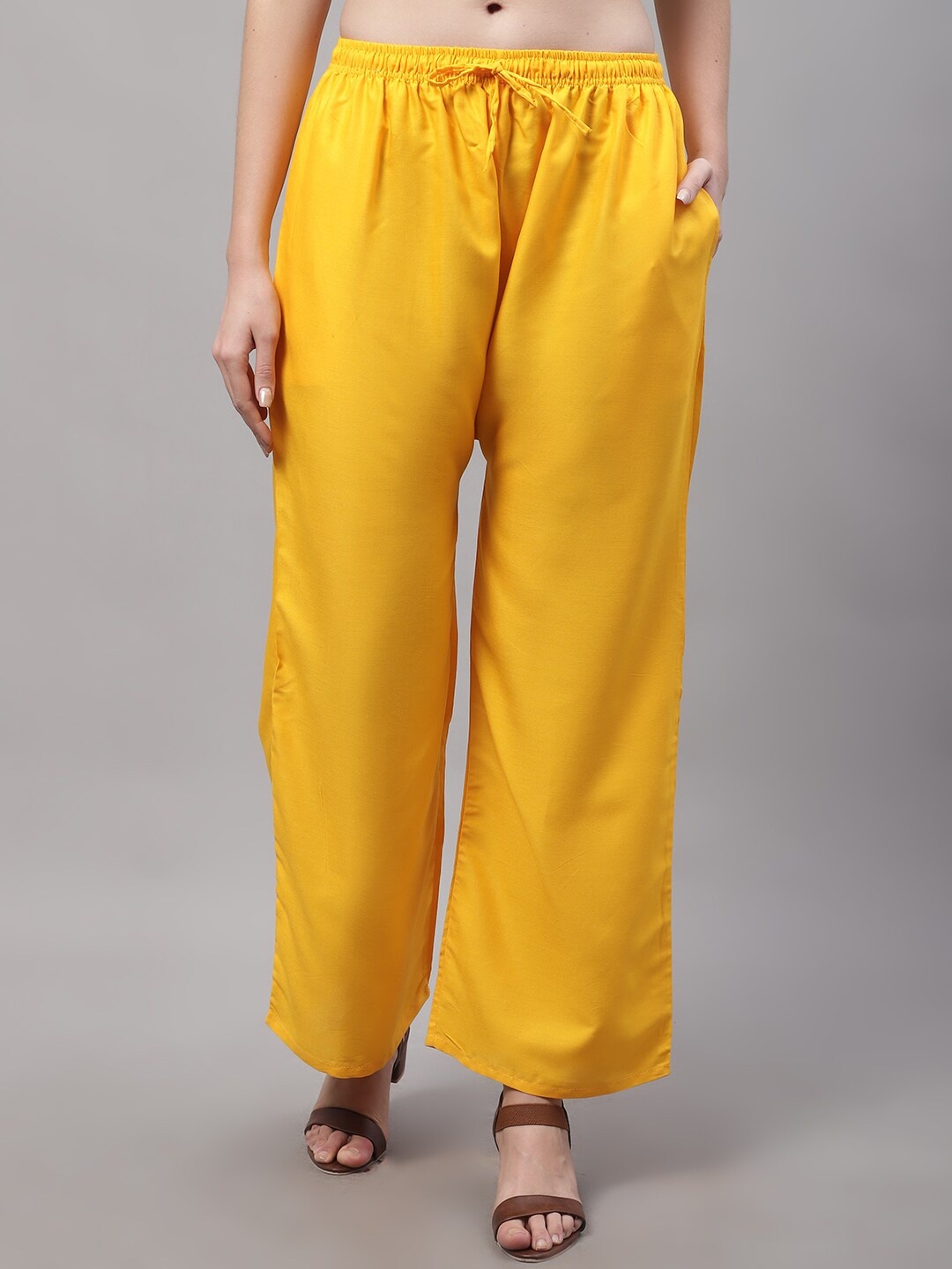 

Jinfo Women Flared Knitted Palazzos, Yellow