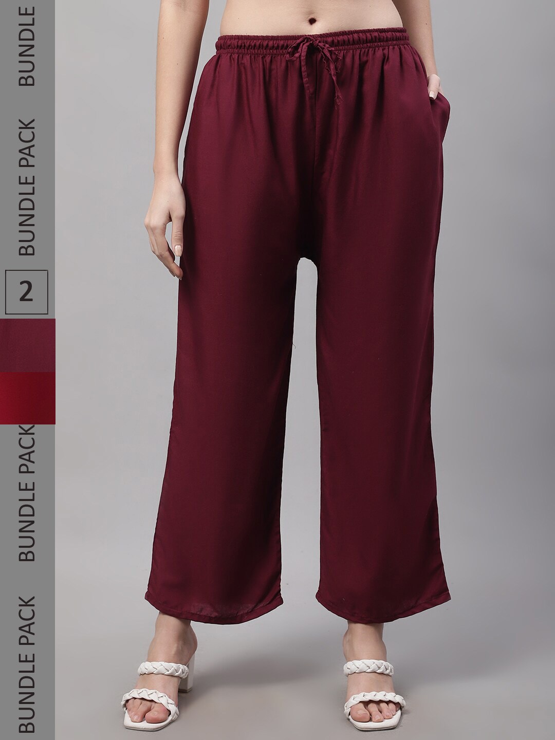 

Jinfo Women Pack Of 2 Ethnic Knitted Flared Palazzos, Maroon