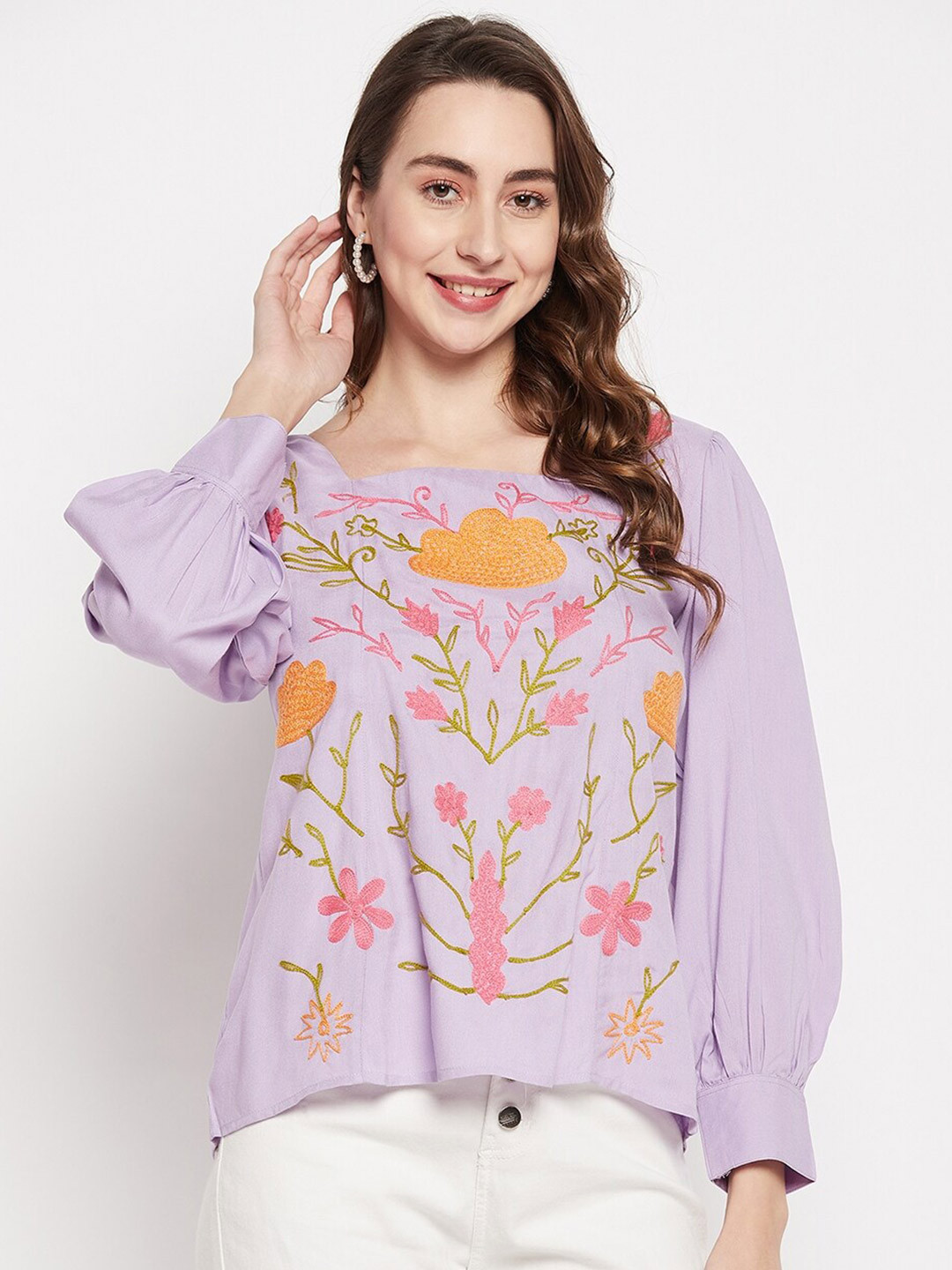 

Ruhaans Floral Print Puff Sleeve Top, Mauve