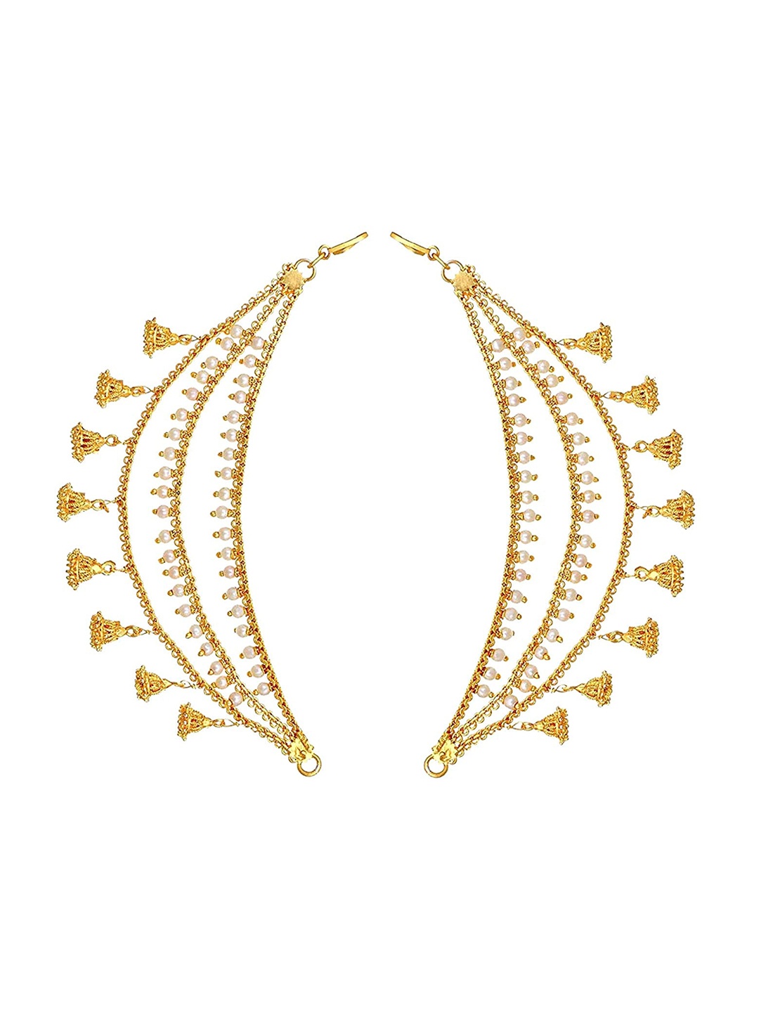 

Mallepula Gold Plated Long Ear Chain Earrings, White