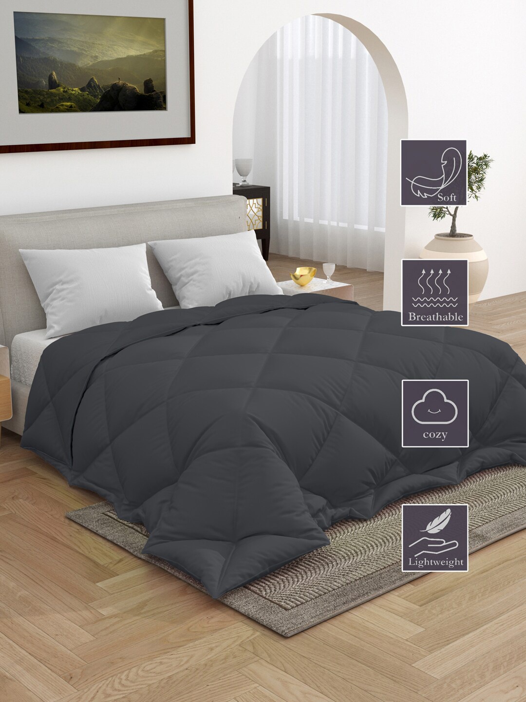 

RAASO Grey Cotton AC Room 200 GSM King Size Reversible Comforter with Bag